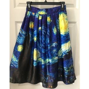 Satin Van Gogh Starry Sky Oil Painting Skirt